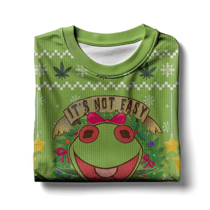 Hooktab 420 It's Not Easy Being Green Frog Ugly Christmas Sweater Hooktab 420 It's Not Easy Being Green Frog Ugly Christmas Sweater