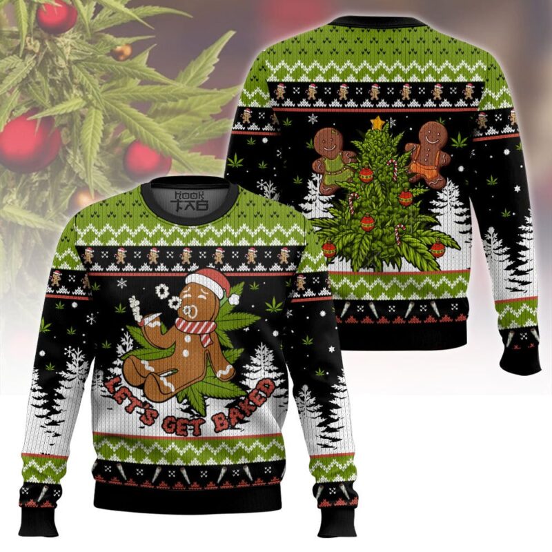 Hooktab 420 Let's Get Baked 420 Marijuana Ugly Christmas Sweater Hooktab 420 Let's Get Baked 420 Marijuana Ugly Christmas Sweater