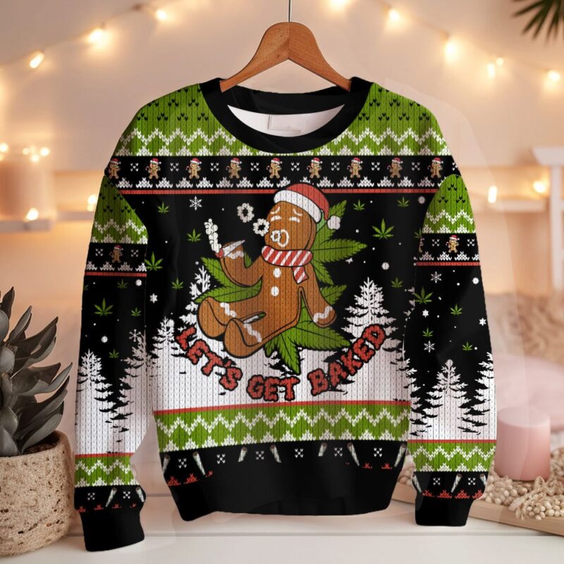 Hooktab 420 Let's Get Baked 420 Marijuana Ugly Christmas Sweater Hooktab 420 Let's Get Baked 420 Marijuana Ugly Christmas Sweater
