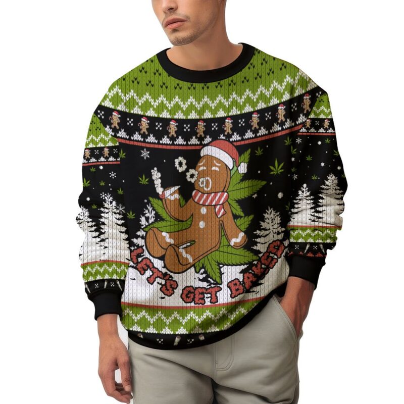 Hooktab 420 Let's Get Baked 420 Marijuana Ugly Christmas Sweater Hooktab 420 Let's Get Baked 420 Marijuana Ugly Christmas Sweater