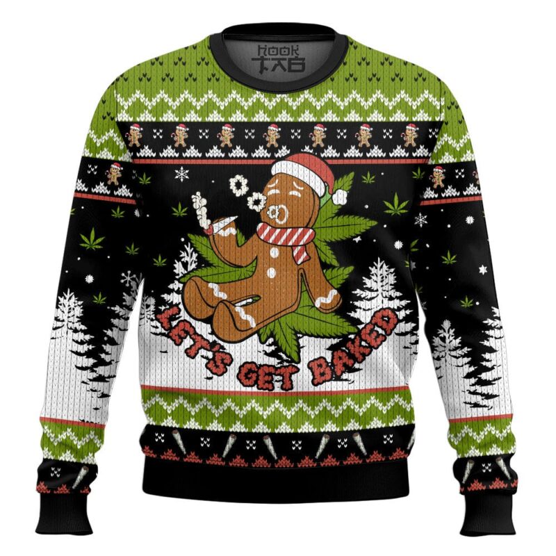Hooktab 420 Let's Get Baked 420 Marijuana Ugly Christmas Sweater