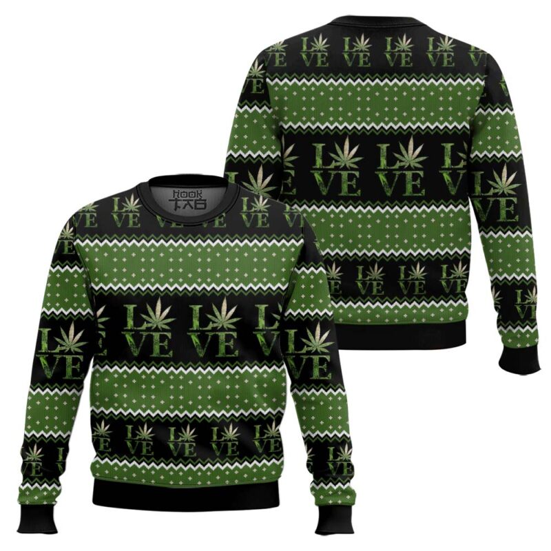 Hooktab 420 Love Marijuana Ugly Christmas Sweater Hooktab 420 Love Marijuana Ugly Christmas Sweater