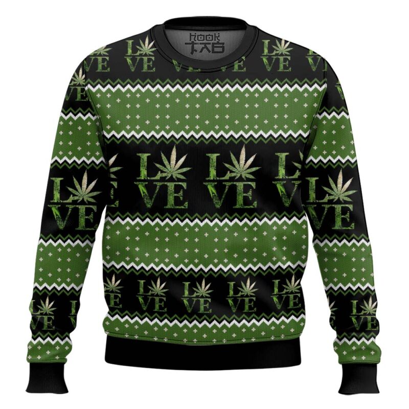 Hooktab 420 Love Marijuana Ugly Christmas Sweater