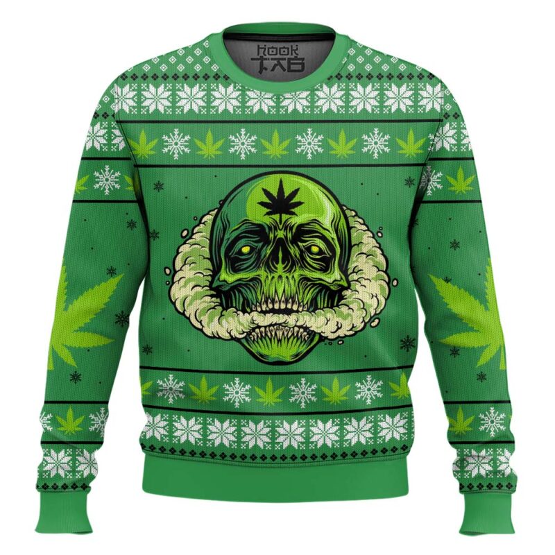 Hooktab 420 Marijuan Skull Ugly Christmas Sweater