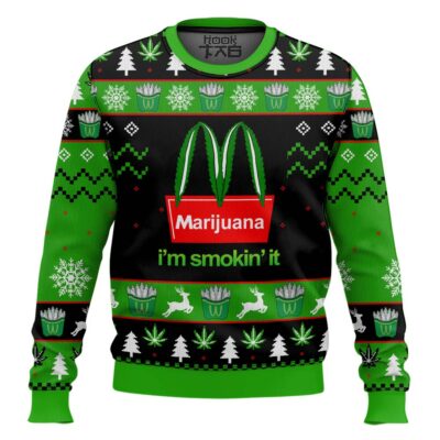 Hooktab 420 Marijuana I’m Smokin’ It Ugly Christmas Sweater