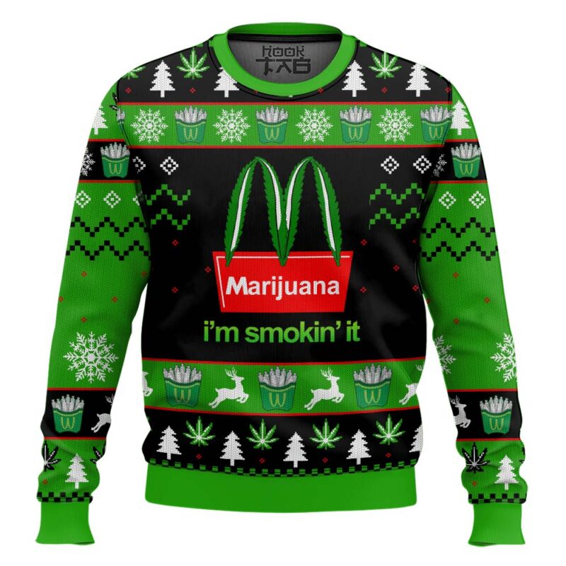 Hooktab 420 Marijuana I’m Smokin’ It Ugly Christmas Sweater