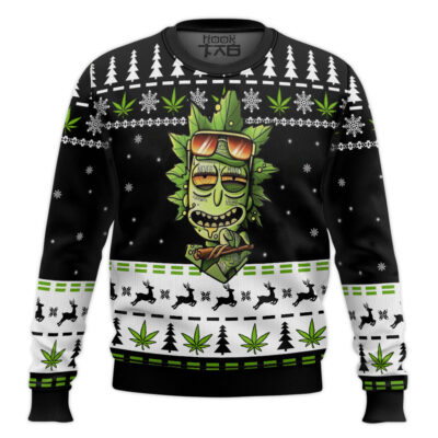 Hooktab 420 Marijuana Rick Ugly Christmas Sweater