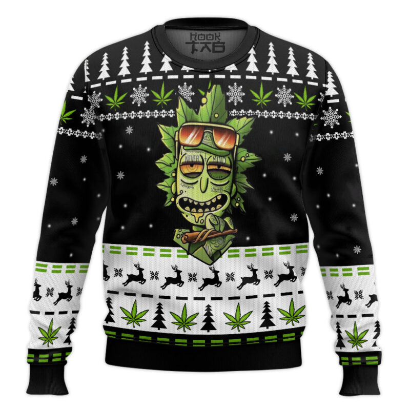 Hooktab 420 Marijuana Rick Ugly Christmas Sweater
