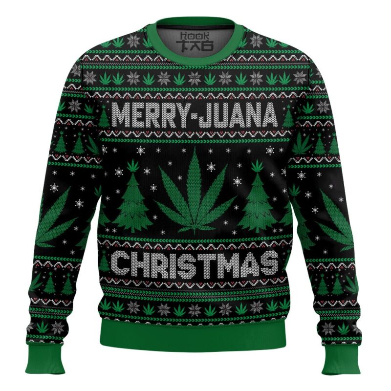 Hooktab 420 Merry Marijuana Ugly Christmas Sweater