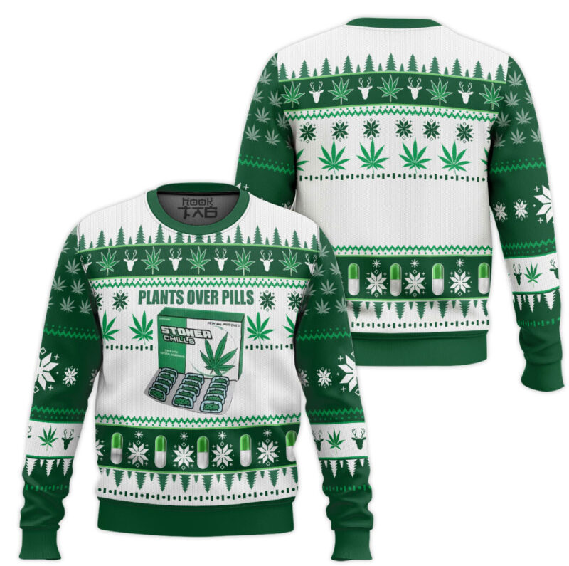 Hooktab 420 Plants Over Pills Ugly Christmas Sweater Hooktab 420 Plants Over Pills Ugly Christmas Sweater