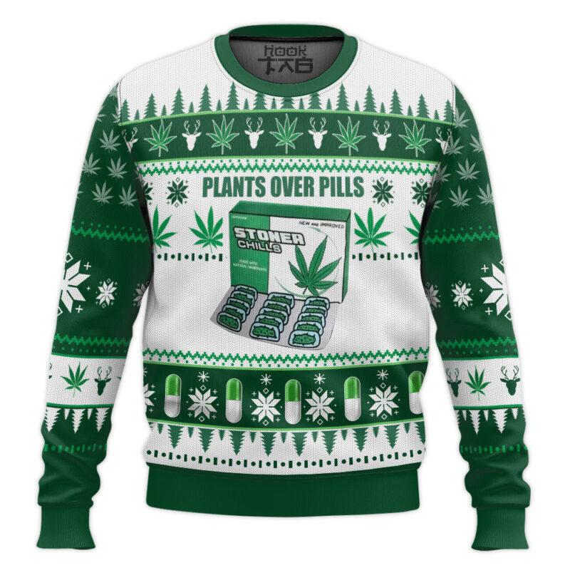 Hooktab 420 Plants Over Pills Ugly Christmas Sweater