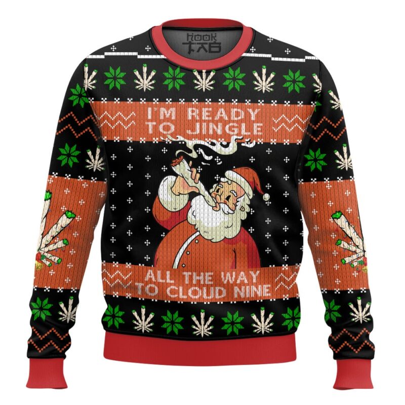 Hooktab 420 Santa “I’m Ready To Jingle All The Way To Cloud Nine” Ugly Christmas Sweater