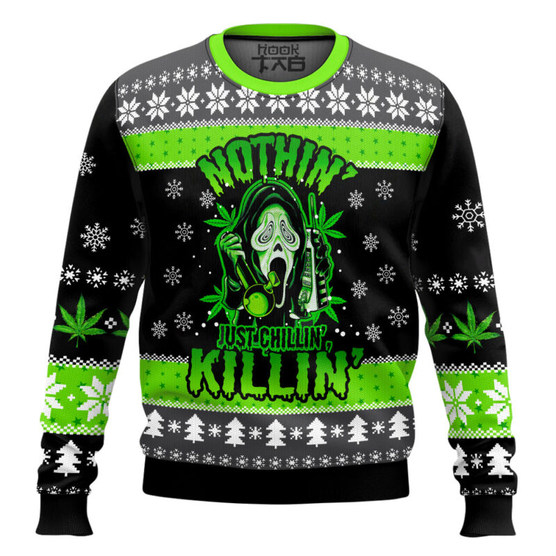 Hooktab 420 Scream Just Chilling Ugly Christmas Sweater