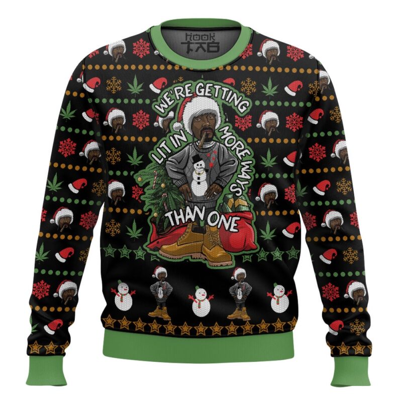 Hooktab 420 Snoop Dogg "This Holiday Season, We’re Getting Lit In More Ways Than One" Ugly Christmas Sweater