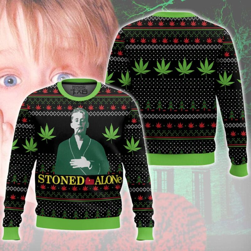 Hooktab 420 Stoned Alone Ugly Christmas Sweater Hooktab 420 Stoned Alone Ugly Christmas Sweater