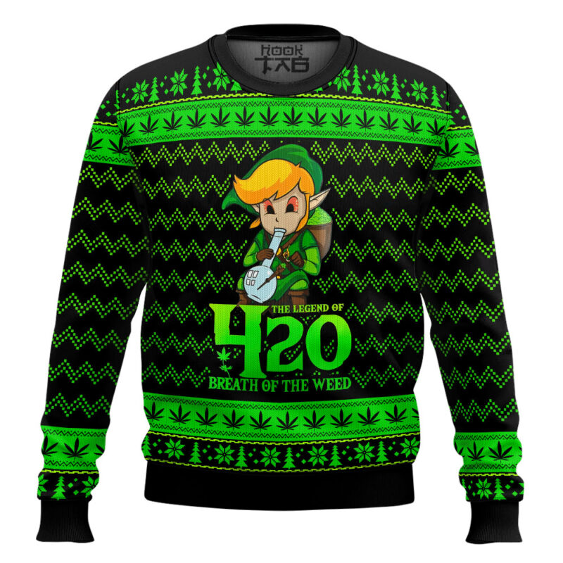 Hooktab 420 The Legend Of Marijuana Breath Of The Weed Ugly Christmas Sweater