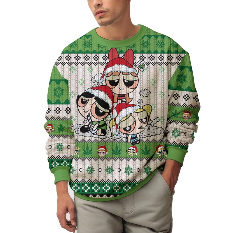 Hooktab 420 The Stoned Power Puff Girls Ugly Christmas Sweater Hooktab 420 The Stoned Power Puff Girls Ugly Christmas Sweater
