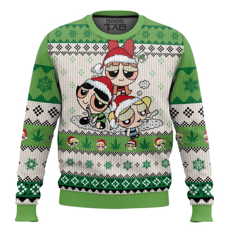 Hooktab 420 The Stoned Power Puff Girls Ugly Christmas Sweater