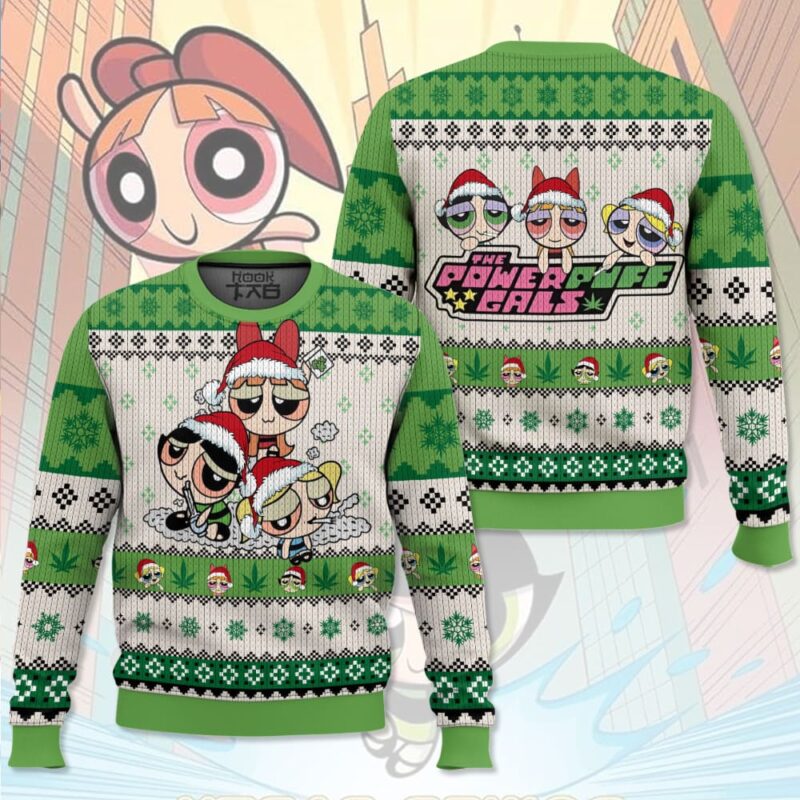 Hooktab 420 The Stoned Power Puff Girls Ugly Christmas Sweater Hooktab 420 The Stoned Power Puff Girls Ugly Christmas Sweater
