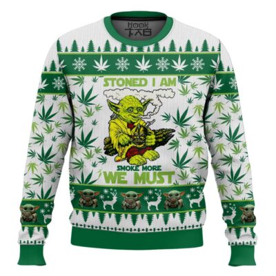 Hooktab 420 Yoda "Stoned I am Smoke More We Must" Ugly Christmas Sweater