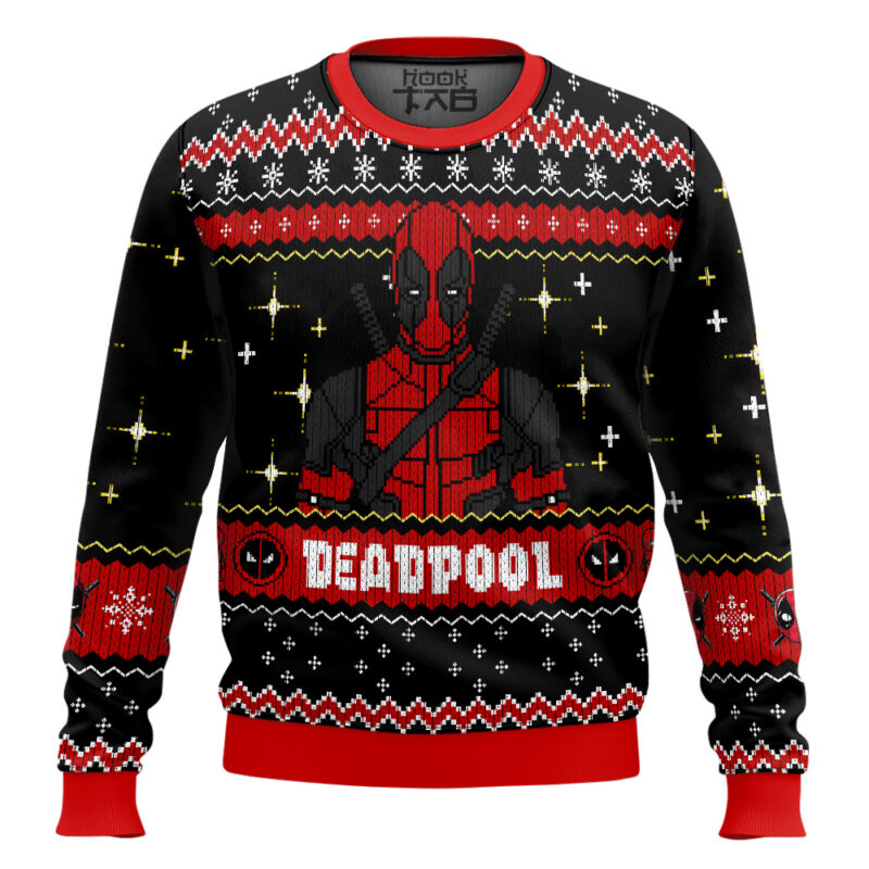 Hooktab 8bit Deadpool Ugly Christmas Sweater
