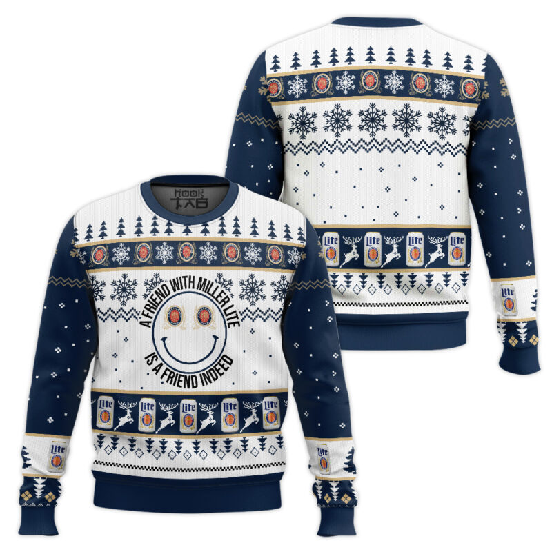 Hooktab A Friend With Miller Lite Ugly Christmas Sweater Hooktab A Friend With Miller Lite Ugly Christmas Sweater