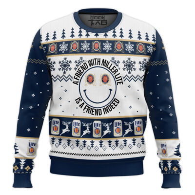 Hooktab A Friend With Miller Lite Ugly Christmas Sweater