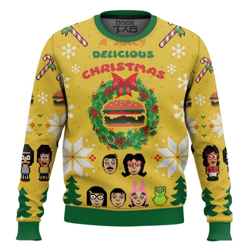 Hooktab A Juicy Delicious Christmas Bob's Burgers Ugly Christmas Sweater