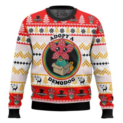 Hooktab Adopt A Demodog Stranger Things Ugly Christmas Sweater