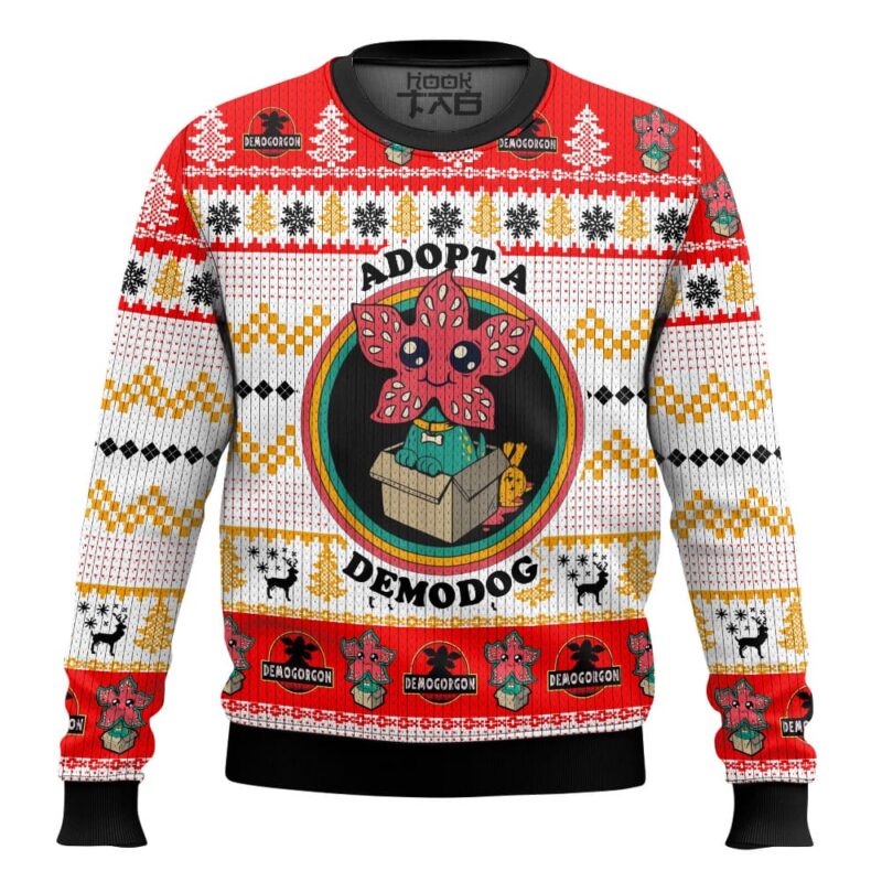 Hooktab Adopt A Demodog Stranger Things Ugly Christmas Sweater