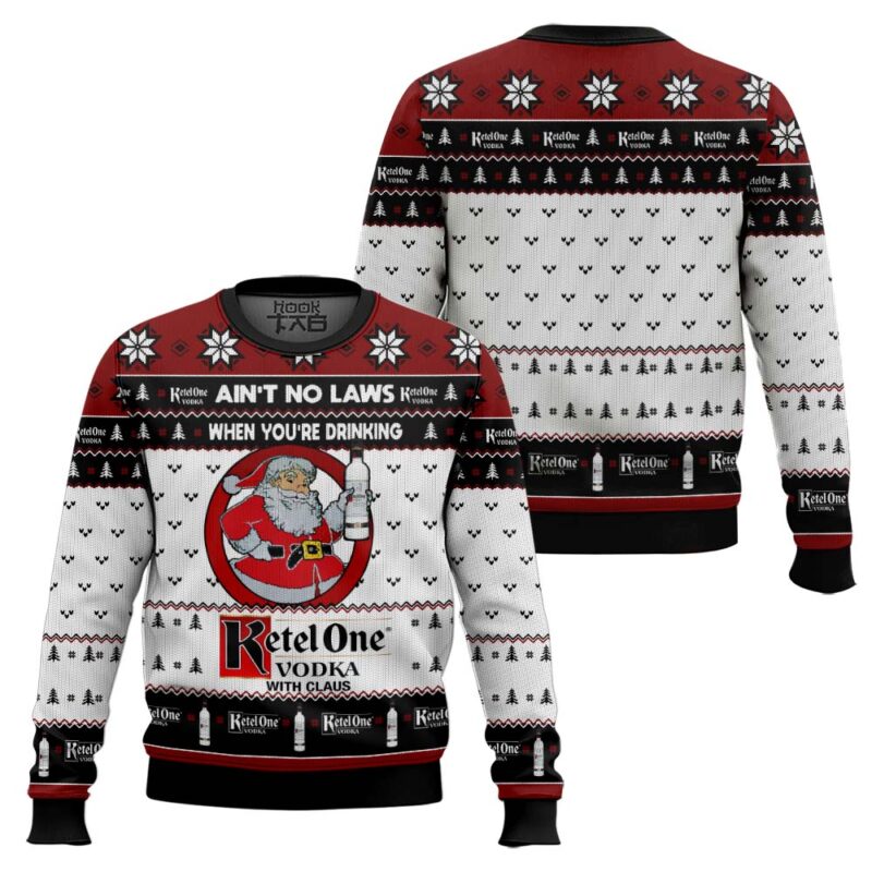 Hooktab Ain’t No Laws When You’re Drinking Ketel One Vodka With Claus Ugly Christmas Sweater Hooktab Ain’t No Laws When You’re Drinking Ketel One Vodka With Claus Ugly Christmas Sweater