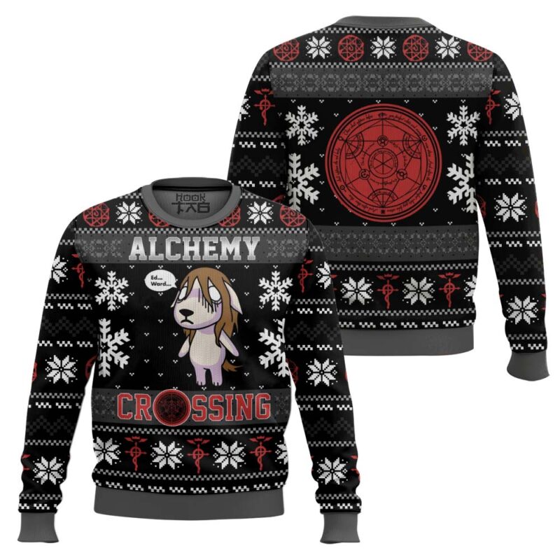 Hooktab Alchemy Crossing Fullmetal Alchemist Ugly Christmas Sweater Hooktab Alchemy Crossing Fullmetal Alchemist Ugly Christmas Sweater