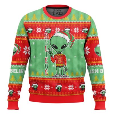 Hooktab Alien Believe Ugly Christmas Sweater