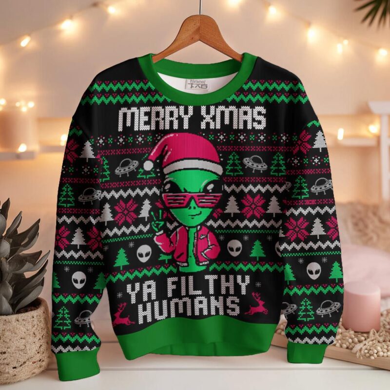 Hooktab Alien Ya Filthy Humans Ugly Christmas Sweater Hooktab Alien Ya Filthy Humans Ugly Christmas Sweater