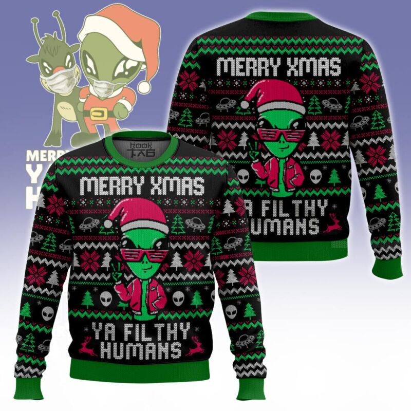 Hooktab Alien Ya Filthy Humans Ugly Christmas Sweater Hooktab Alien Ya Filthy Humans Ugly Christmas Sweater