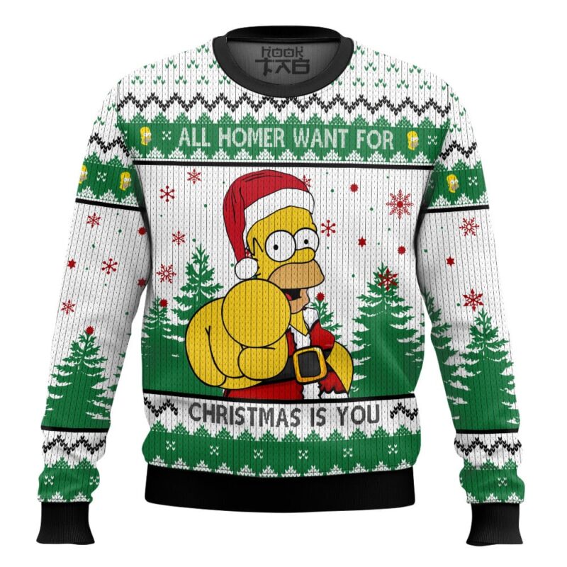 Hooktab All Homer Want For Christmas Is You The Simpsons Ugly Christmas Sweater