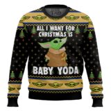 Hooktab All I Wan For Christmas Is Baby Yoda Ugly Christmas Sweater