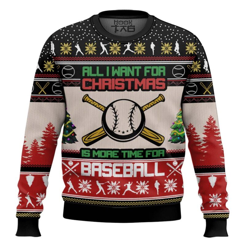 Hooktab All I Want For Christmas Is Baseball Ugly Christmas Sweater