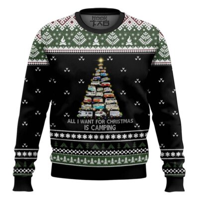 Hooktab All I Want For Christmas Is Camping Ugly Christmas Sweater