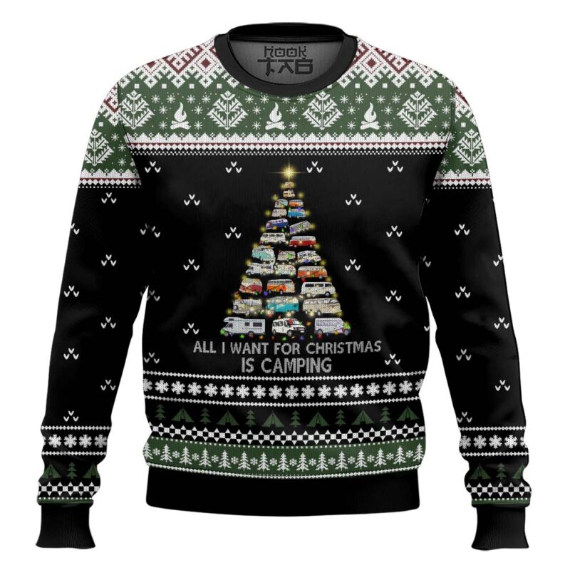 Hooktab All I Want For Christmas Is Camping Ugly Christmas Sweater
