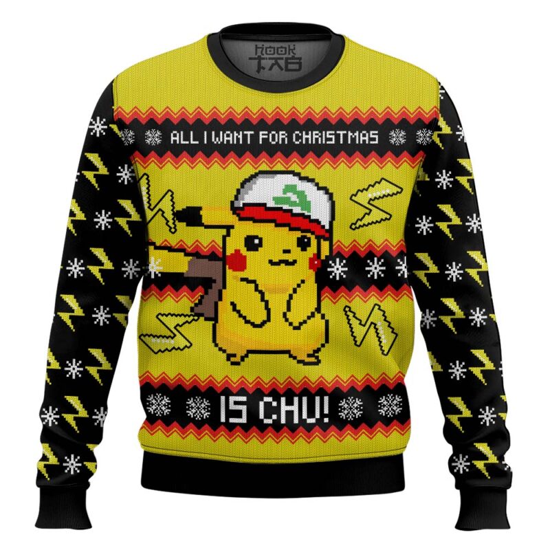 Hooktab All I Want For Christmas Is Chu! Ugly Christmas Sweater