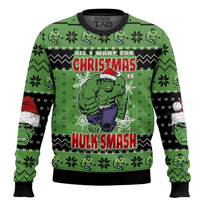 Hooktab All I Want For Christmas Is Hulk Smash Ugly Christmas Sweater
