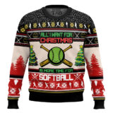 Hooktab All I Want For Christmas Is More Time For Softball Ugly Christmas Sweater
