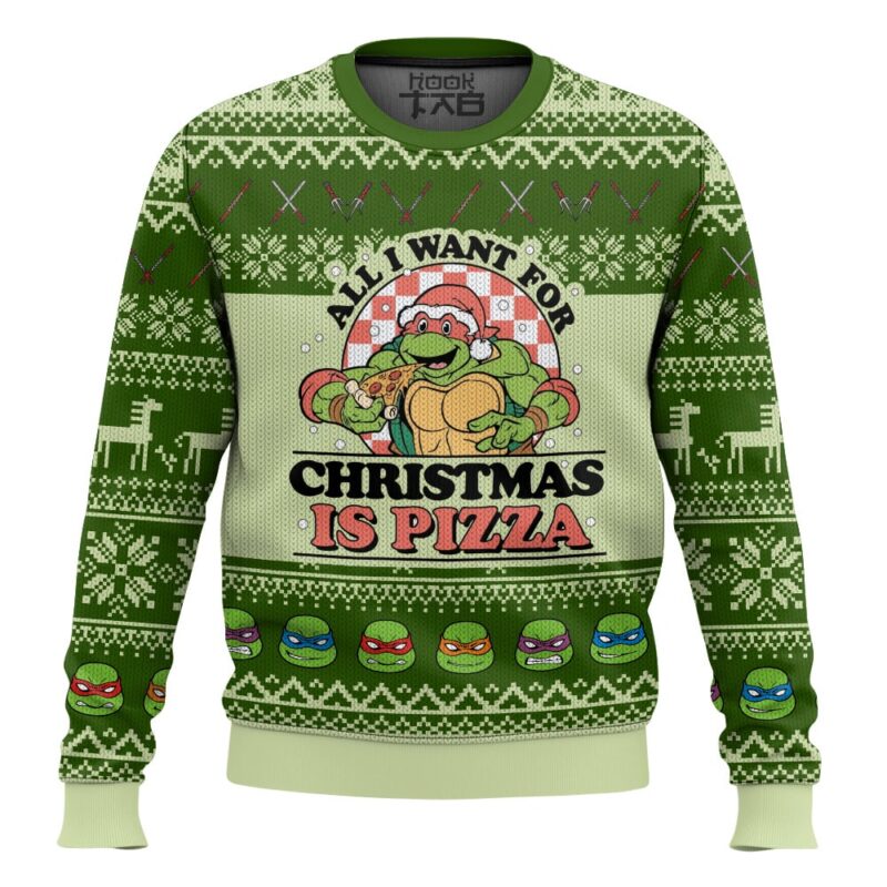Hooktab All I Want For Christmas Is Pizza Ninja Turtles Ugly Christmas Sweater Hooktab All I Want For Christmas Is Pizza Ninja Turtles Ugly Christmas Sweater