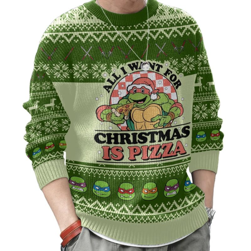 Hooktab All I Want For Christmas Is Pizza Ninja Turtles Ugly Christmas Sweater Hooktab All I Want For Christmas Is Pizza Ninja Turtles Ugly Christmas Sweater