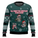 Hooktab All I Want For Christmas Is Raccoons Ugly Christmas Sweater