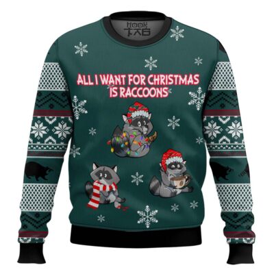 Hooktab All I Want For Christmas Is Raccoons Ugly Christmas Sweater