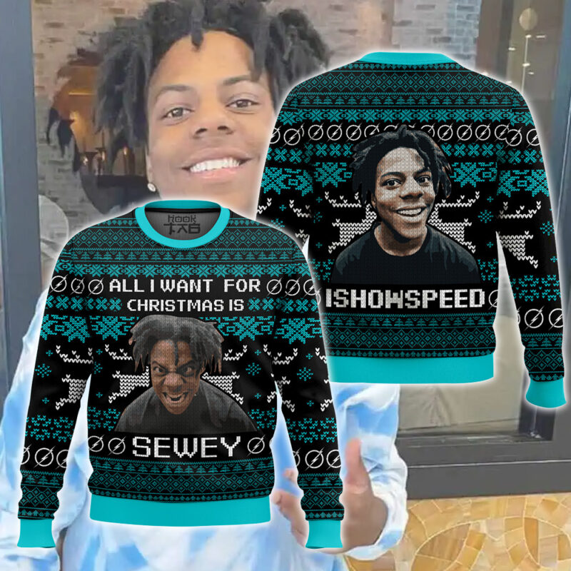 Hooktab All I Want For Christmas Is Sewey Ishowspeed Ugly Christmas Sweater Hooktab All I Want For Christmas Is Sewey Ishowspeed Ugly Christmas Sweater