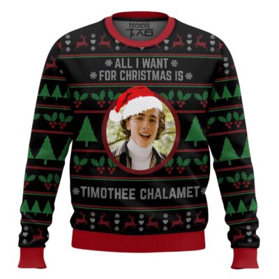 Hooktab All I Want For Christmas Is Timothée Chalamet Ugly Christmas Sweater