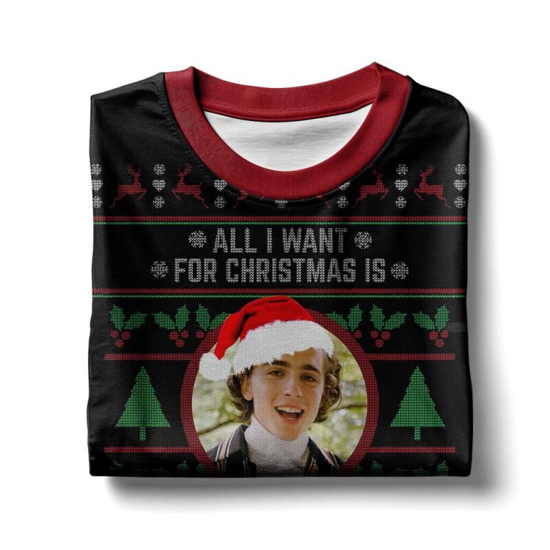 Hooktab All I Want For Christmas Is Timothée Chalamet Ugly Christmas Sweater Hooktab All I Want For Christmas Is Timothée Chalamet Ugly Christmas Sweater